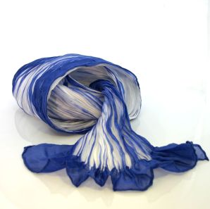 Habotai silk scarf, hand-dyed using the japanese Bomaki Shibori technique